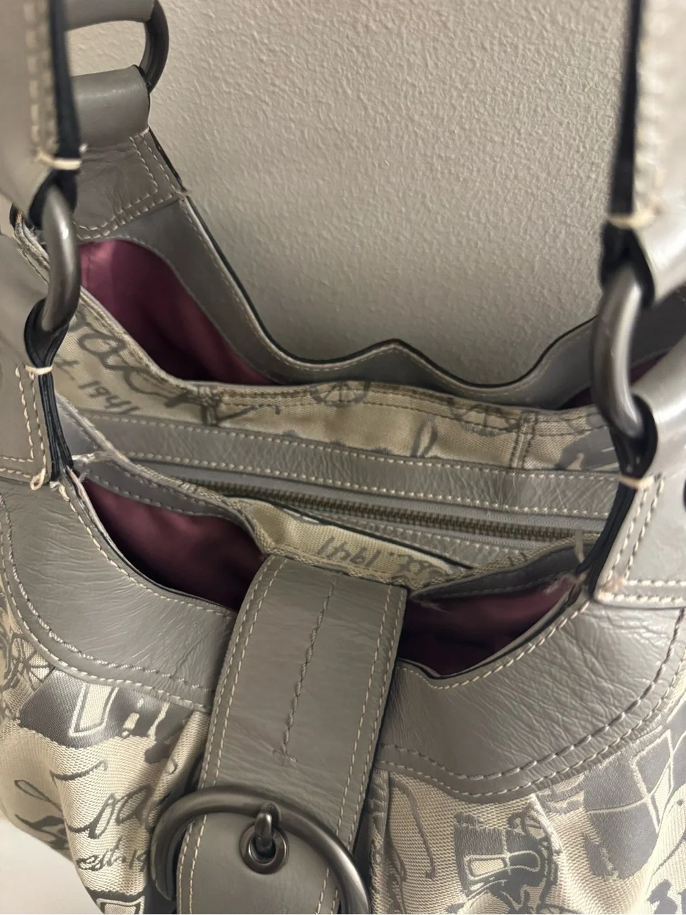 Coach Gray & Cream Signature Canvas Shoulder Bag PINK Lined